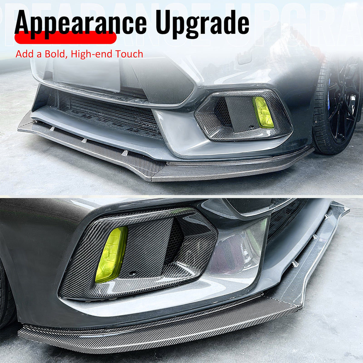 2016-2018 Ford Focus RS 3PCS Front Lower Bumper Lip Air Dam Chin Spoiler Splitter IKON Style Painted Carbon Fiber Print ABS Plastic