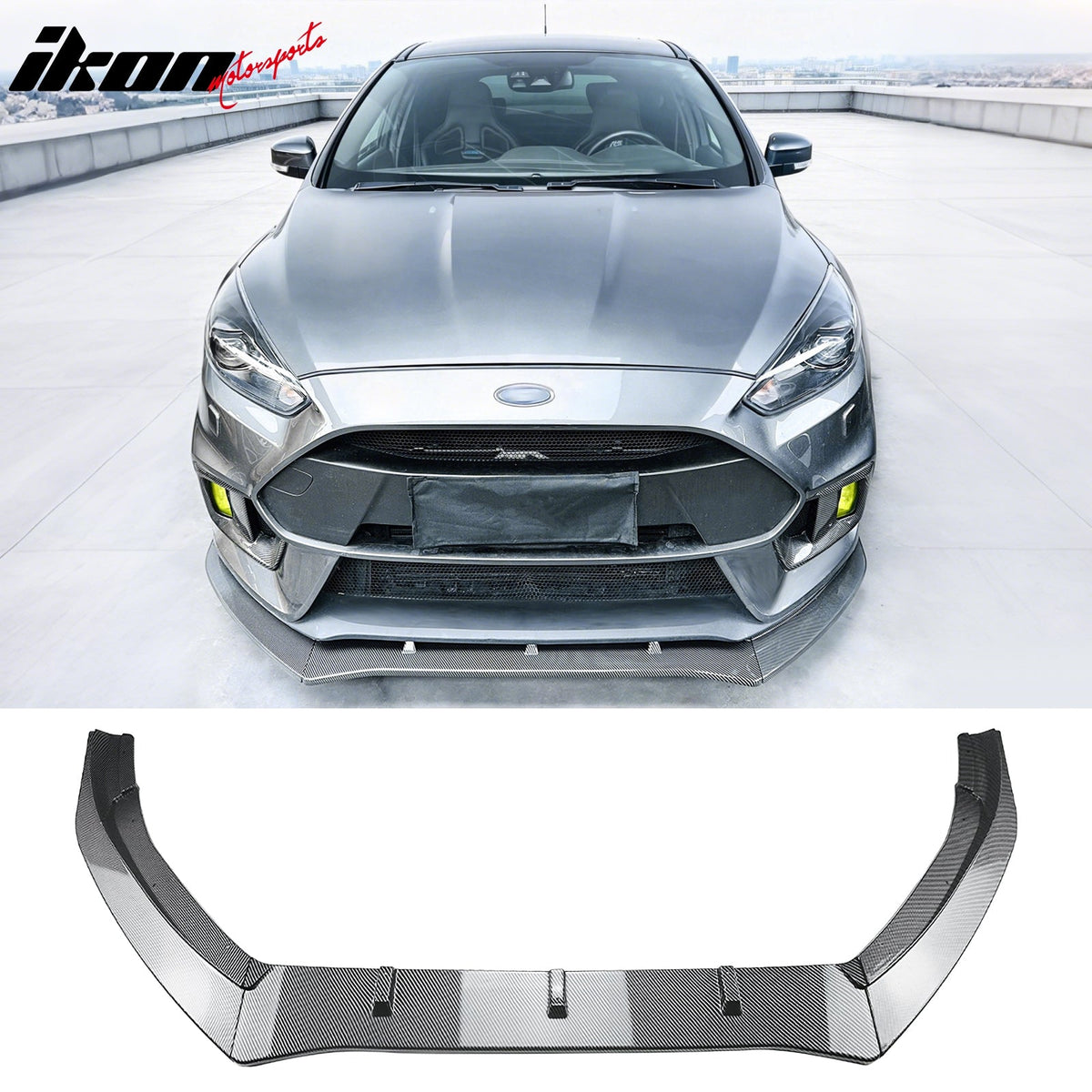 2016-2018 Ford Focus RS 3PCS Front Lower Bumper Lip Air Dam Chin Spoiler Splitter IKON Style Painted Carbon Fiber Print ABS Plastic