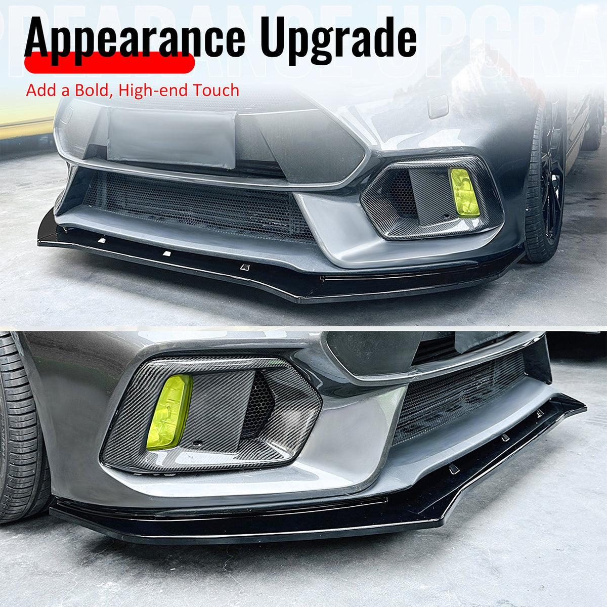 2016-2018 Ford Focus RS 3PCS Front Lower Bumper Lip Air Dam Chin Spoiler Splitter IKON Style Painted Gloss Black ABS Plastic