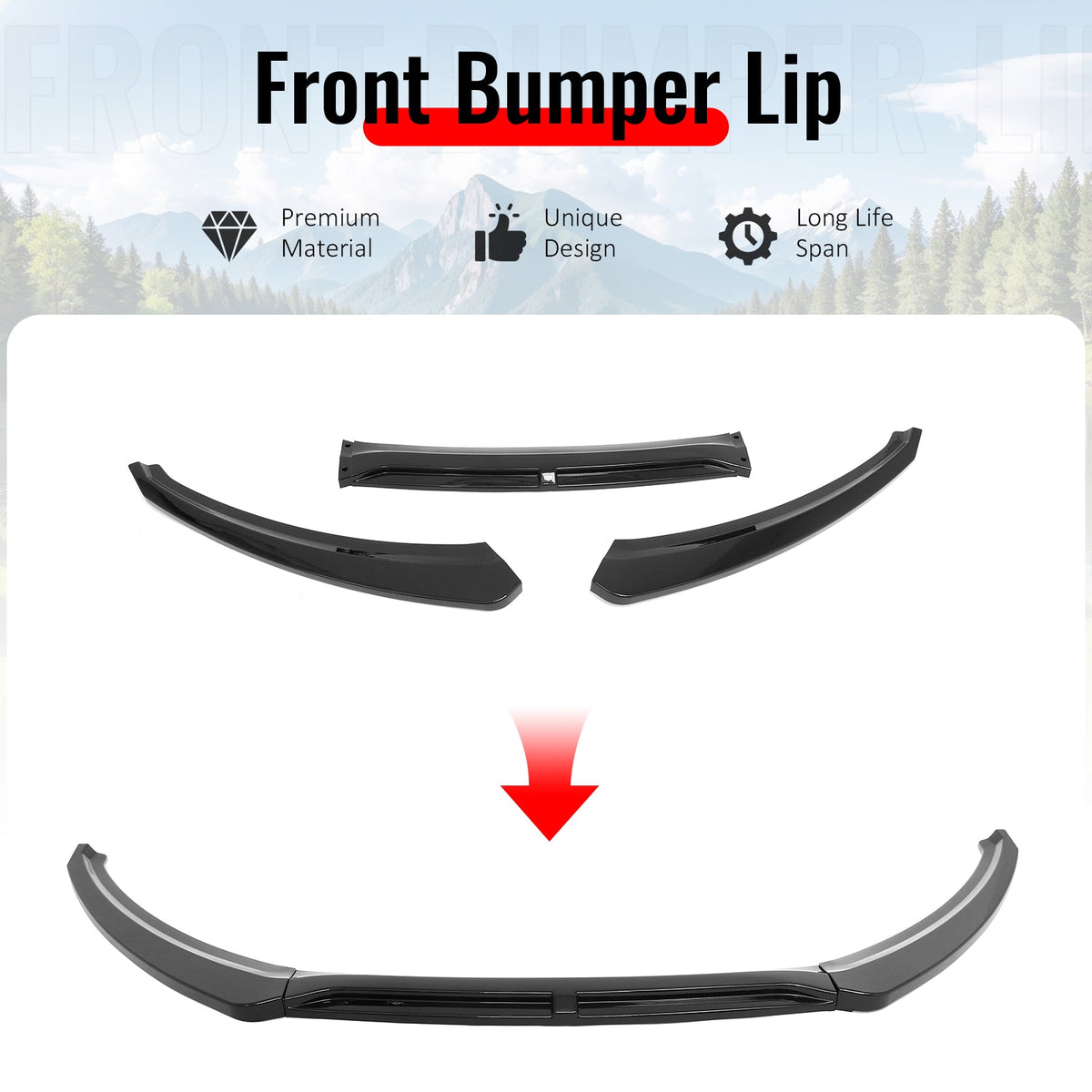 2015-2018 Ford Focus Sedan & Hatchback IKON Style Front Bumper Lip Lower Spoiler 3PCS Gloss Black PP
