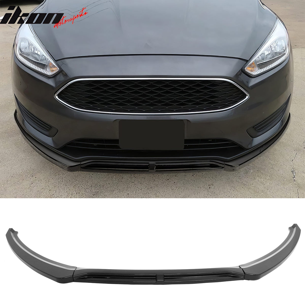 2015-2018 Ford Focus Sedan & Hatchback IKON Style Front Bumper Lip Lower Spoiler 3PCS Gloss Black PP