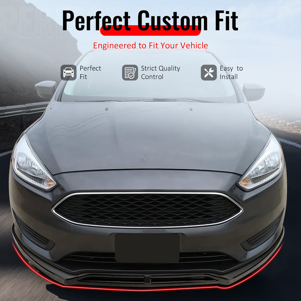 2015-2018 Ford Focus Sedan & Hatchback IKON Style Front Bumper Lip Lower Spoiler 3PCS Matte Black PP