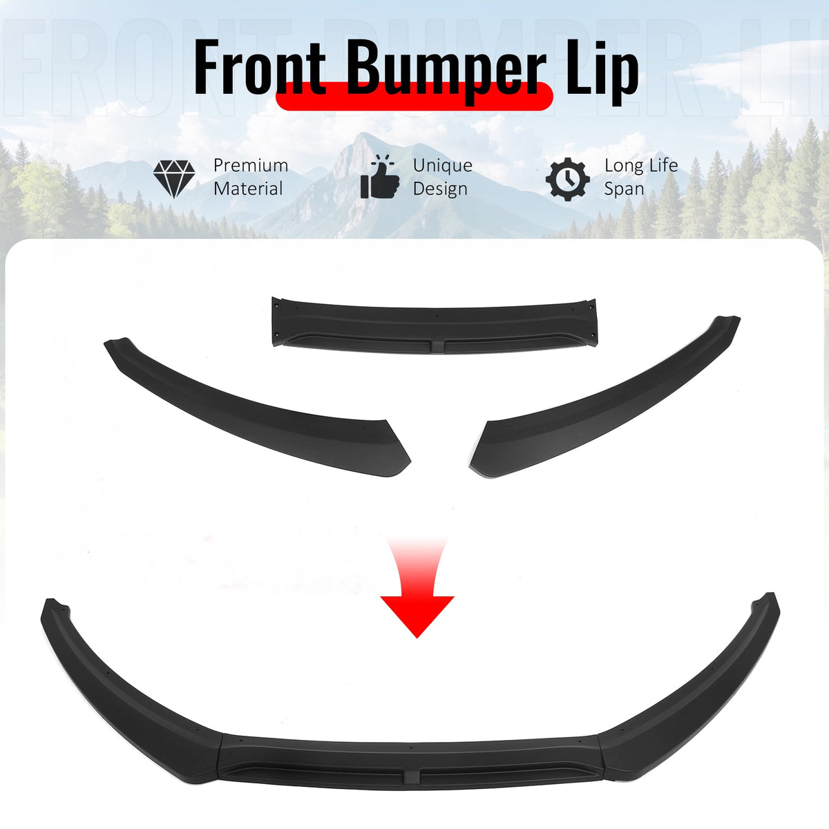 2015-2018 Ford Focus Sedan & Hatchback IKON Style Front Bumper Lip Lower Spoiler 3PCS Matte Black PP