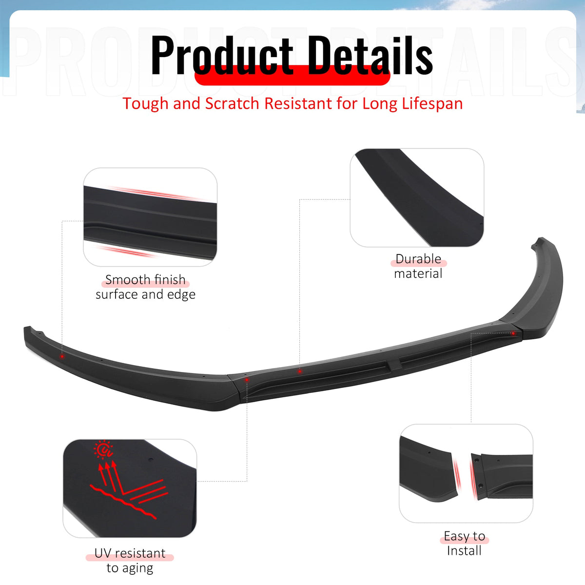 2015-2018 Ford Focus Sedan & Hatchback IKON Style Front Bumper Lip Lower Spoiler 3PCS Matte Black PP