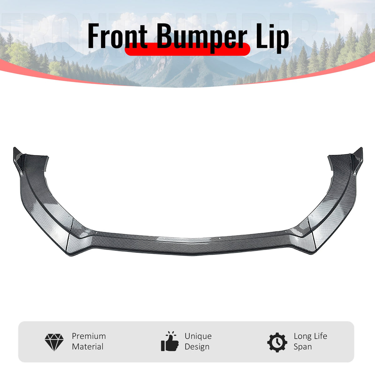 2015-2017 Ford Mustang V6 & Ecoboost & GT 3PCS Front Lower Bumper Lip Air Dam Chin Spoiler Splitter IKON V2 Style Painted Carbon Fiber Print ABS
