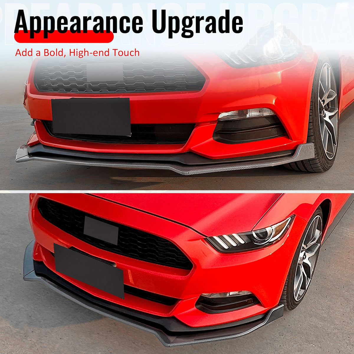 2015-2017 Ford Mustang V6 & Ecoboost & GT 3PCS Front Lower Bumper Lip Air Dam Chin Spoiler Splitter IKON V2 Style Painted Carbon Fiber Print ABS