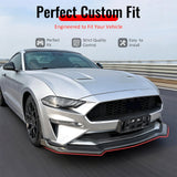 2018-2023 Ford Mustang Ecoboost & GT 3PCS Front Lower Bumper Lip Air Dam Chin Spoiler Splitter IKON Style Painted Carbon Fiber Print ABS Plastic