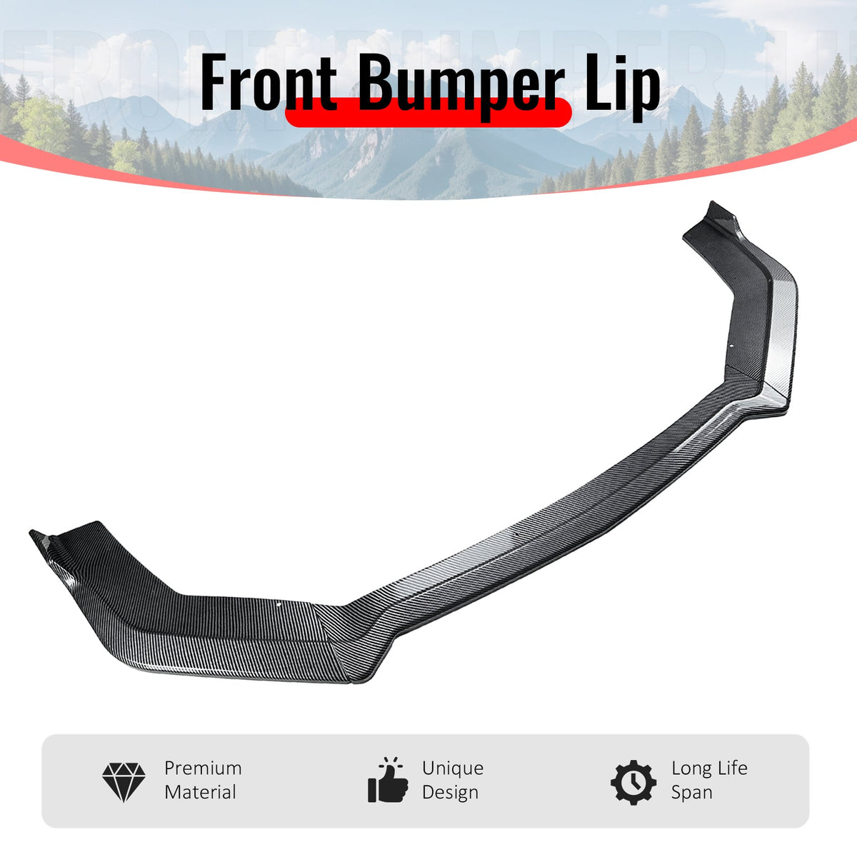 2018-2023 Ford Mustang Ecoboost & GT 3PCS Front Lower Bumper Lip Air Dam Chin Spoiler Splitter IKON Style Painted Carbon Fiber Print ABS Plastic