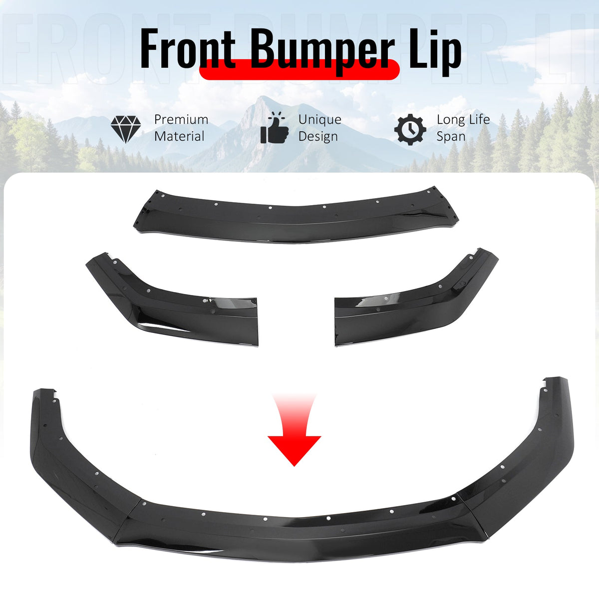 2024-2026 Ford Mustang DH Handling Gloss Black Front Bumper Lip PP 3PC