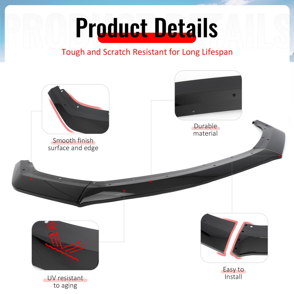 2024-2026 Ford Mustang DH Handling Gloss Black Front Bumper Lip PP 3PC