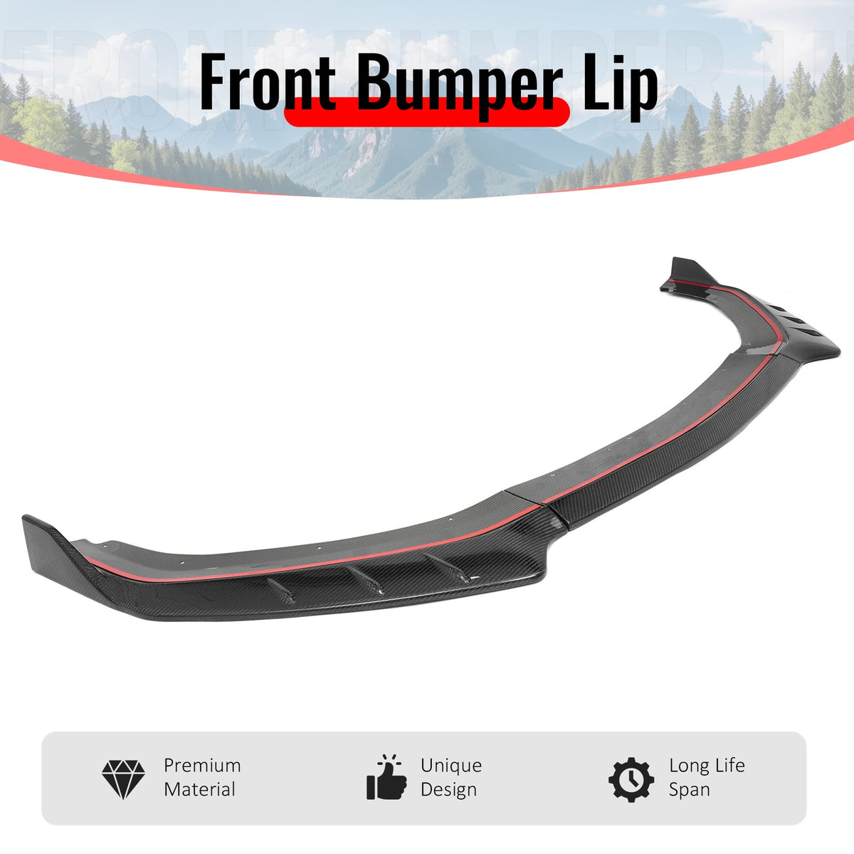 2024-2026 Ford Mustang EcoBoost GT IKON Style Front Bumper Lip Real Carbon Fiber