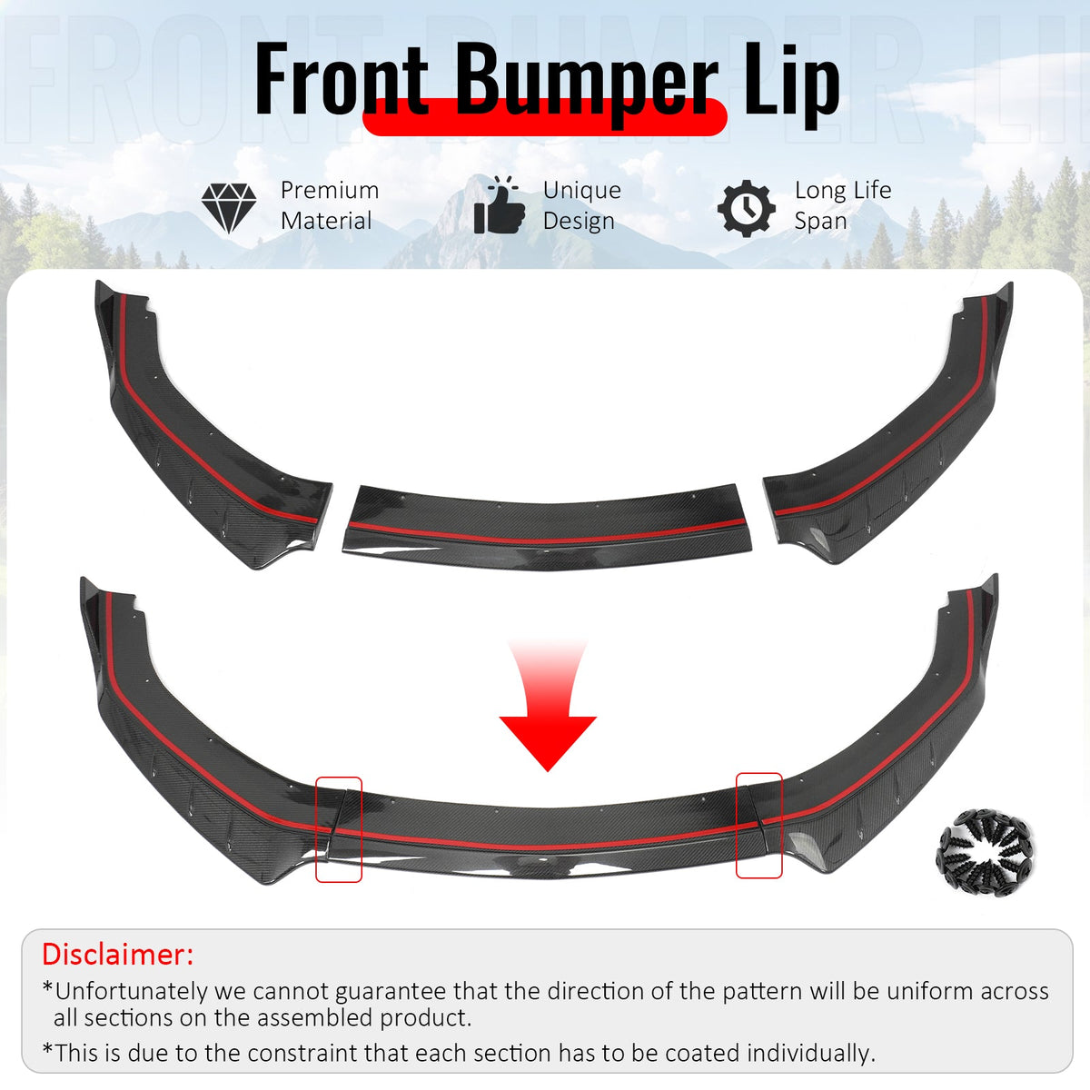 2024-2026 Ford Mustang EcoBoost GT IKON Style Front Bumper Lip Real Carbon Fiber