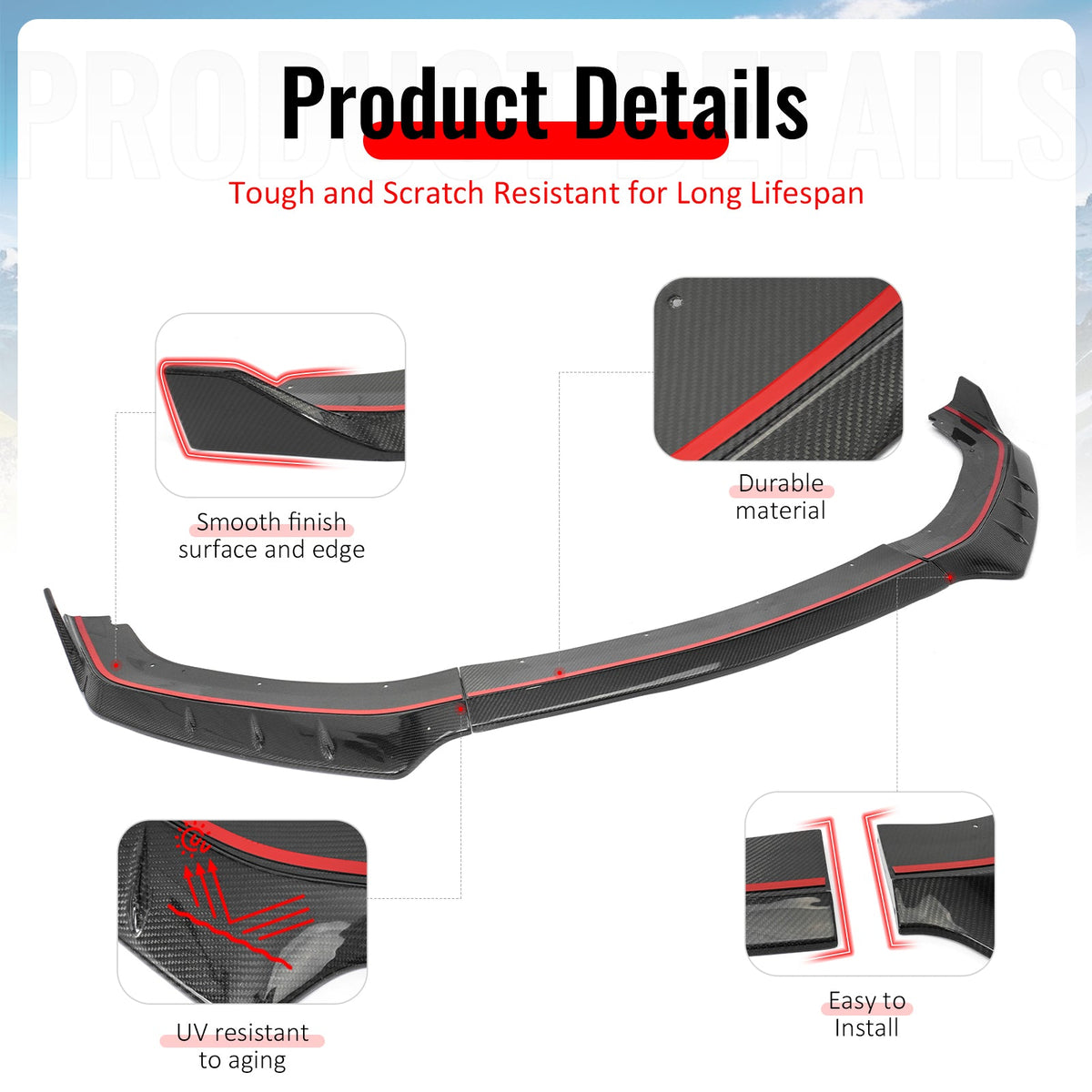 2024-2026 Ford Mustang EcoBoost GT IKON Style Front Bumper Lip Real Carbon Fiber