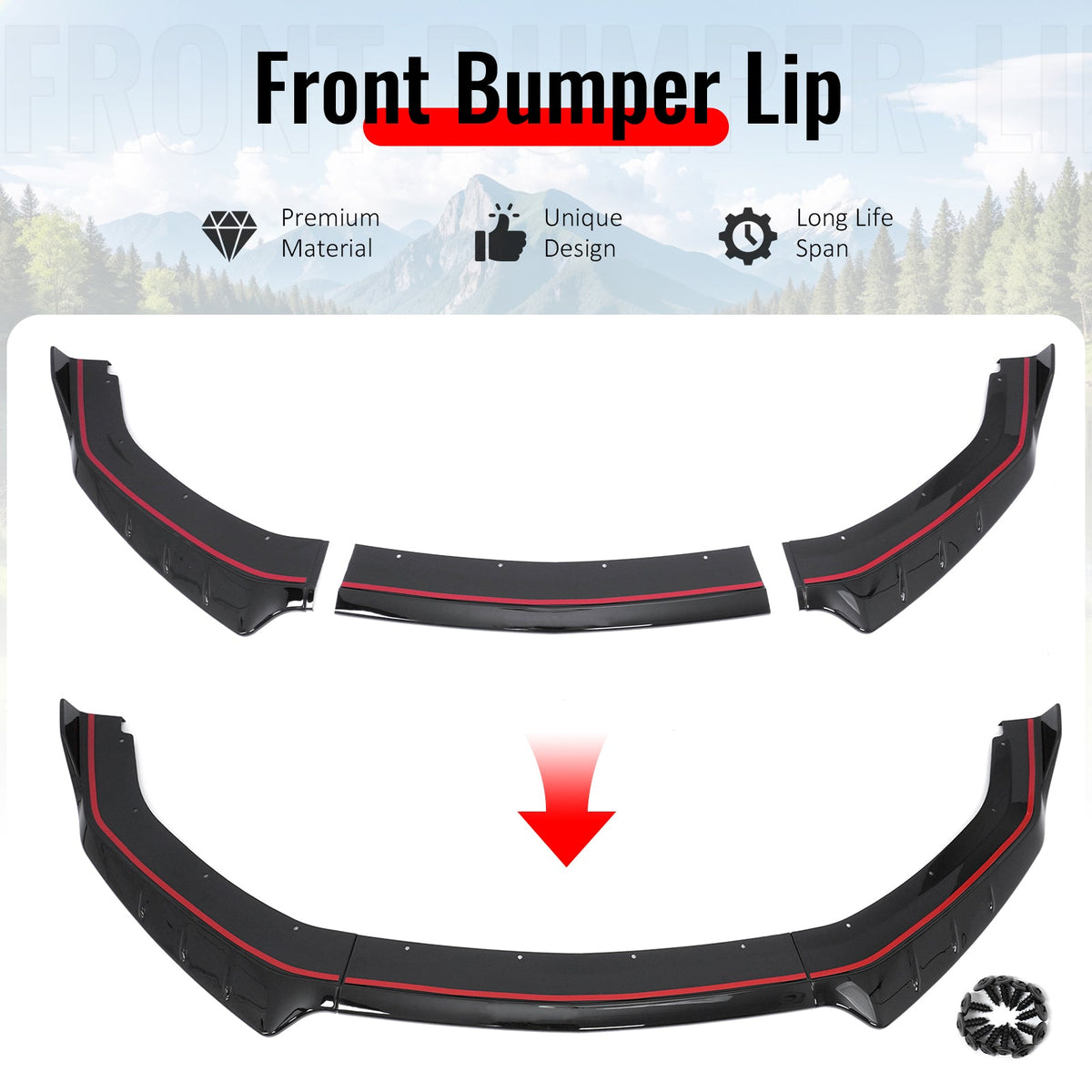2024-2026 Ford Mustang EcoBoost GT IKON Style Front Bumper Lip Gloss Black ABS