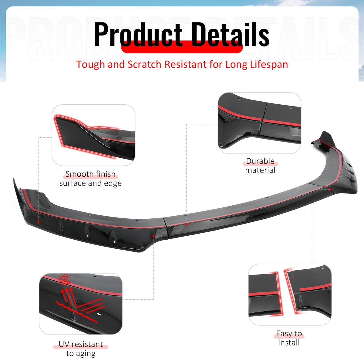 2024-2026 Ford Mustang EcoBoost GT IKON Style Front Bumper Lip Gloss Black ABS