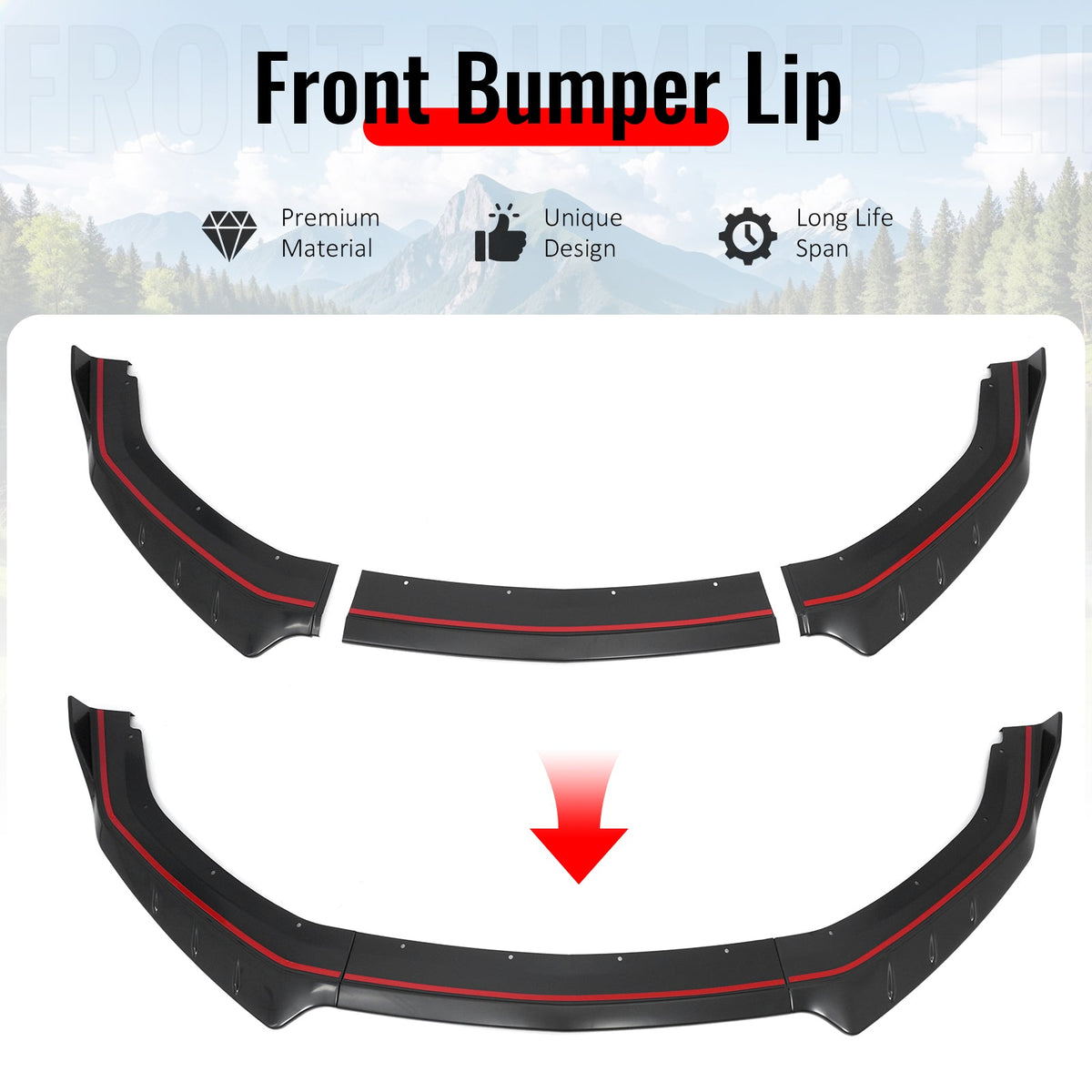 2024-2026 Ford Mustang EcoBoost GT IKON Style Front Bumper Lip Matte Black ABS