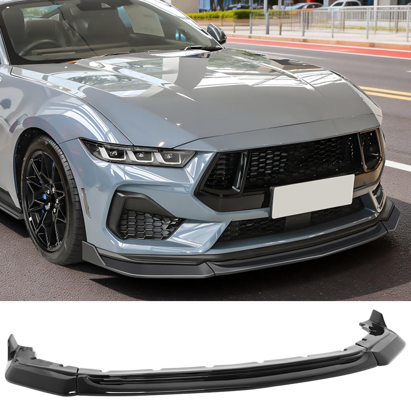 2024-2026 Ford Mustang IKON Style Front Bumper Lip Gloss Black ABS 3PC