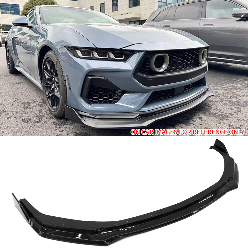 2024-2026 Ford Mustang Front Bumper Lip 3PC Gloss Black ABS Spoiler