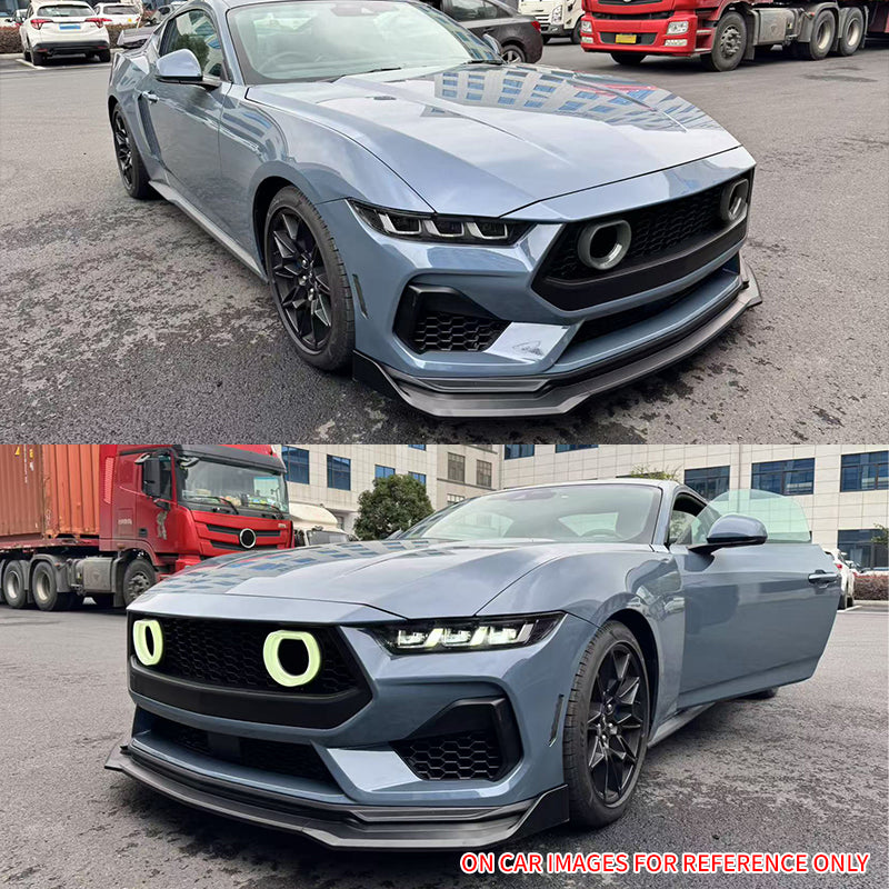 2024-2026 Ford Mustang Front Bumper Lip 3PC Gloss Black ABS Spoiler