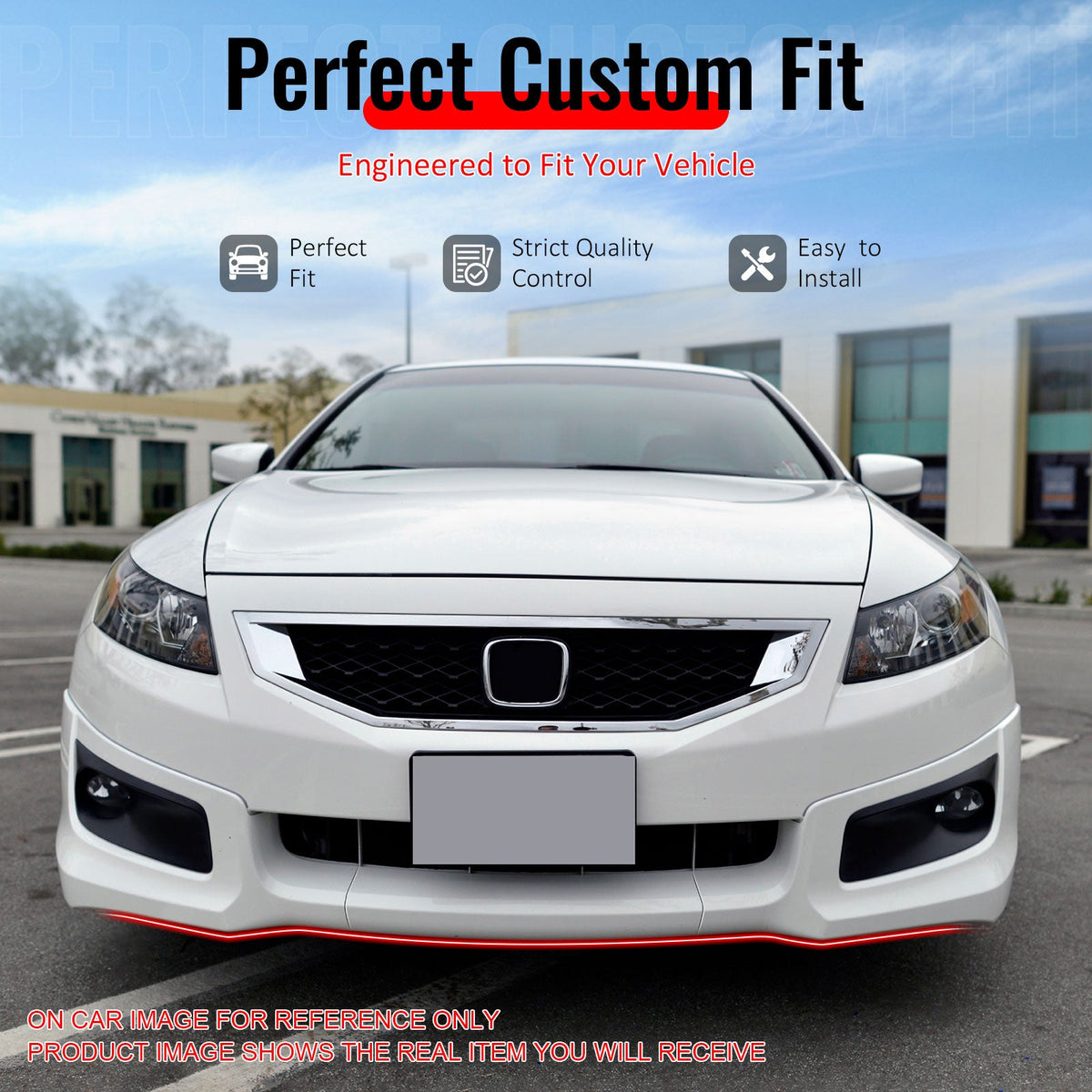 2008-2012 Honda Accord 2-Door HF-P Style Unpainted Black Front Bumper Lip PU 3PCS