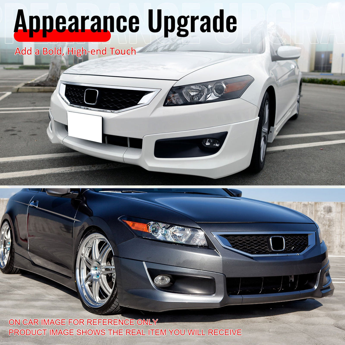 2008-2012 Honda Accord 2-Door HF-P Style Unpainted Black Front Bumper Lip PU 3PCS