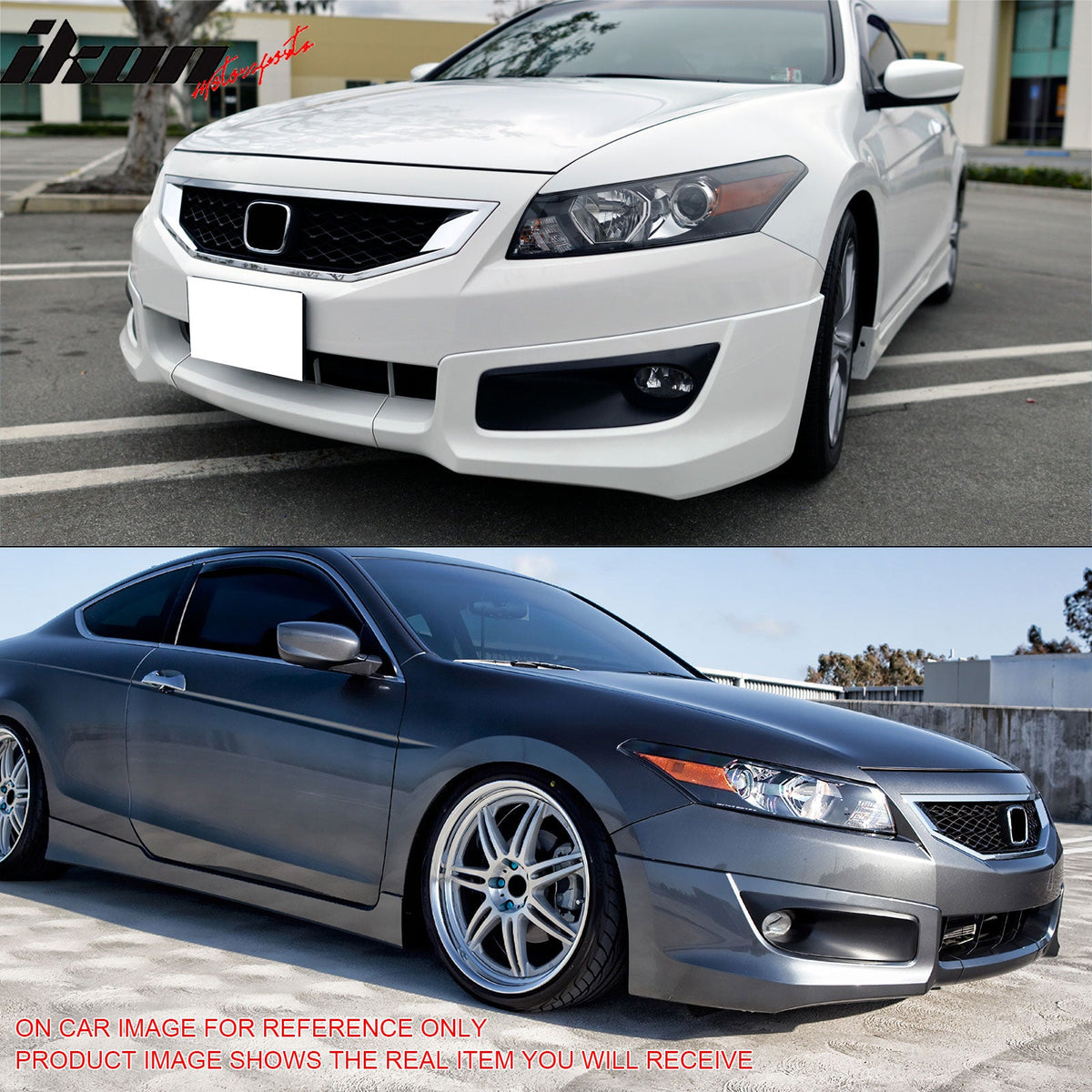 2008-2012 Honda Accord 2-Door HF-P Style Unpainted Black Front Bumper Lip PU 3PCS