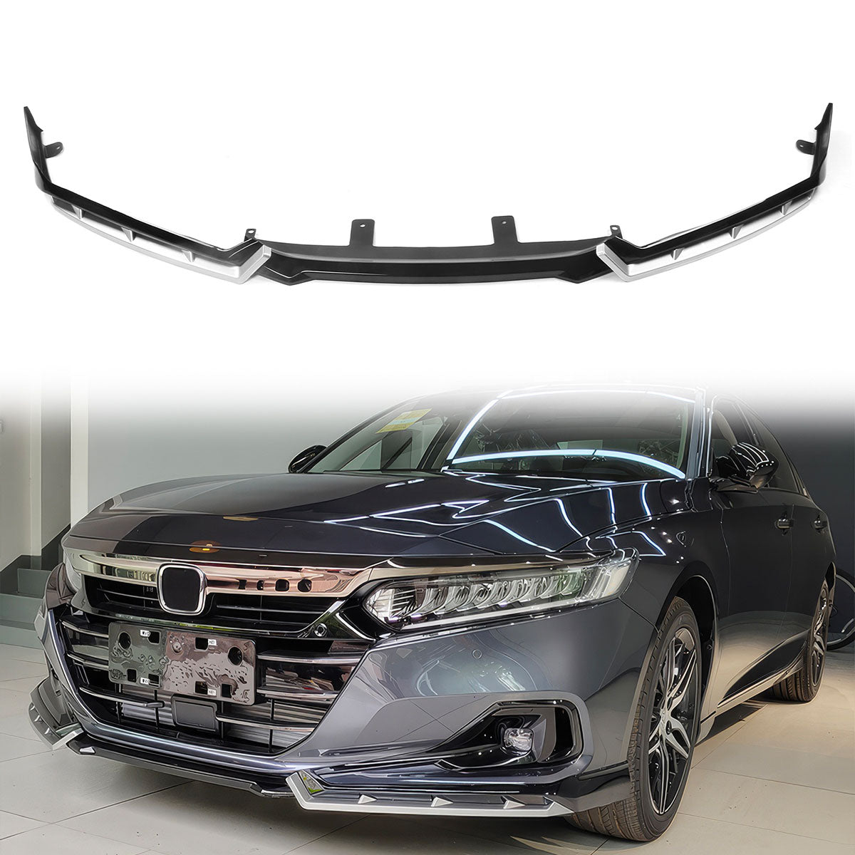 2021-2022 Honda Accord 4DR IKON Style Gloss Black Front Bumper Lip PP