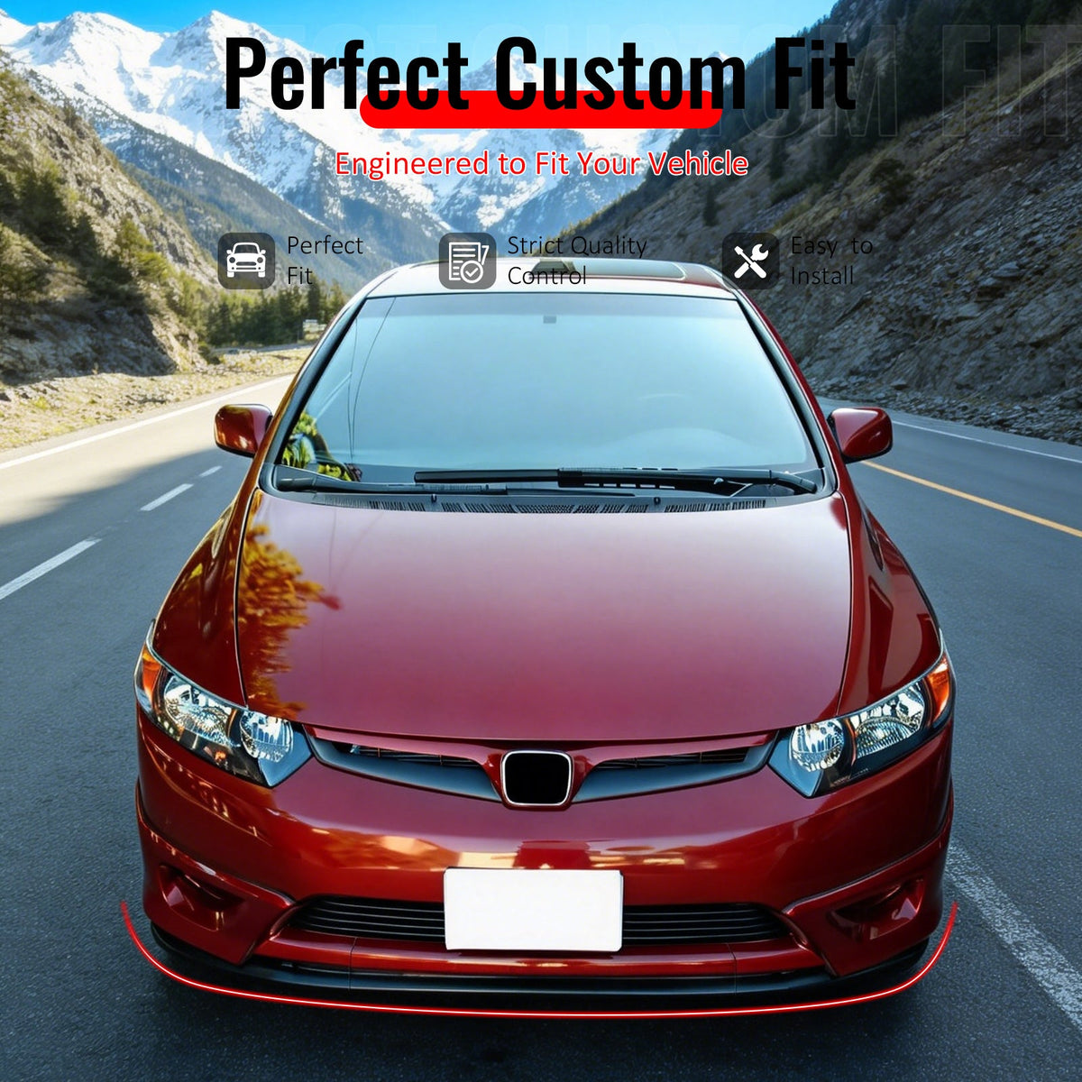 2006-2008 Honda Civic Coupe 2-Door 3PCS Front Lower Bumper Lip Air Dam Chin Spoiler Splitter Unpainted Black Polyurethane PU