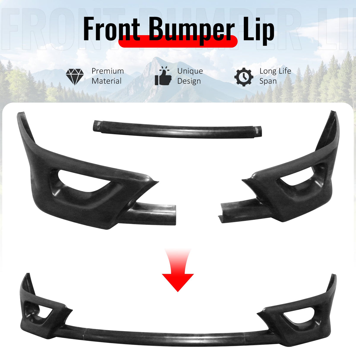 2006-2008 Honda Civic Coupe 2-Door 3PCS Front Lower Bumper Lip Air Dam Chin Spoiler Splitter Unpainted Black Polyurethane PU