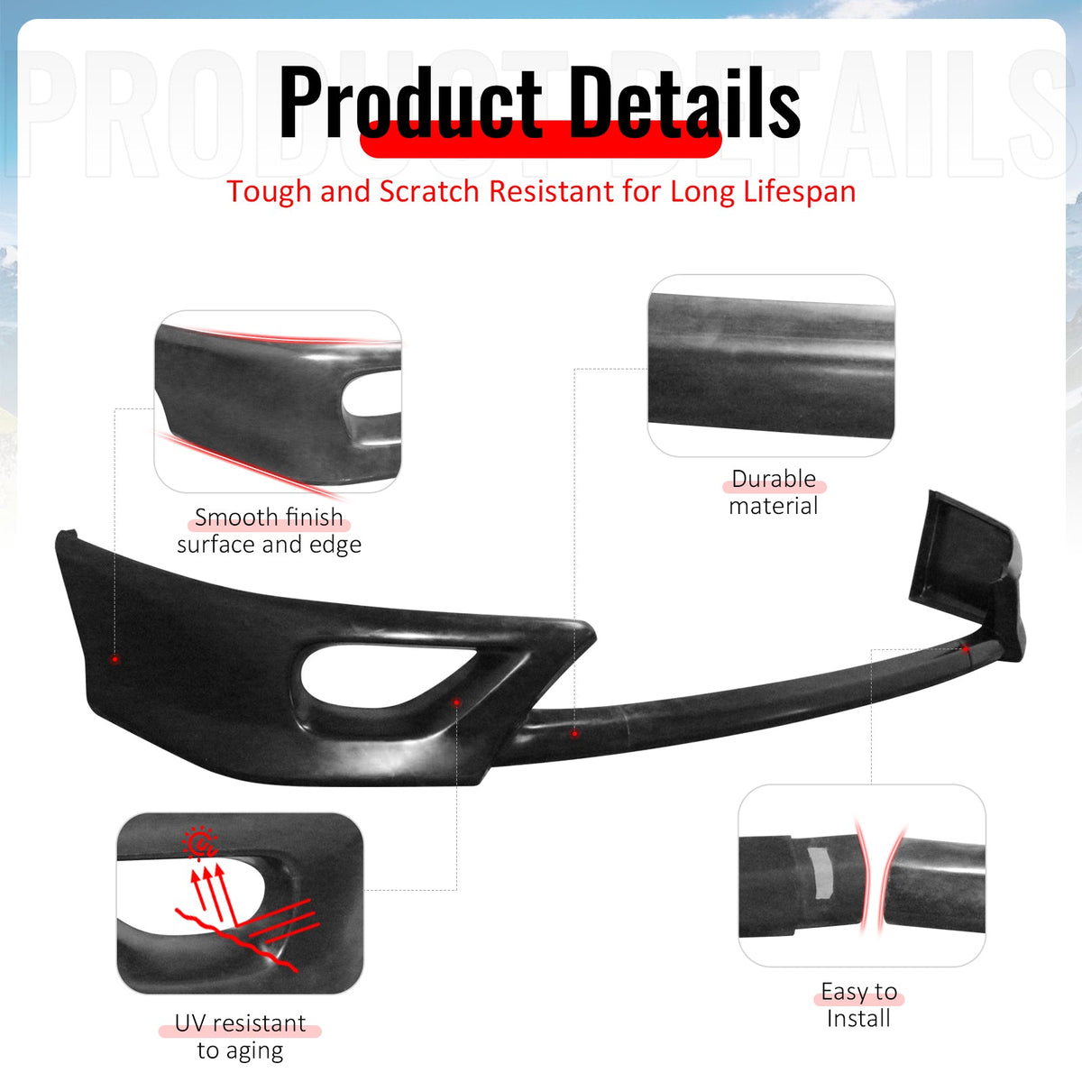 2006-2008 Honda Civic Coupe 2-Door 3PCS Front Lower Bumper Lip Air Dam Chin Spoiler Splitter Unpainted Black Polyurethane PU