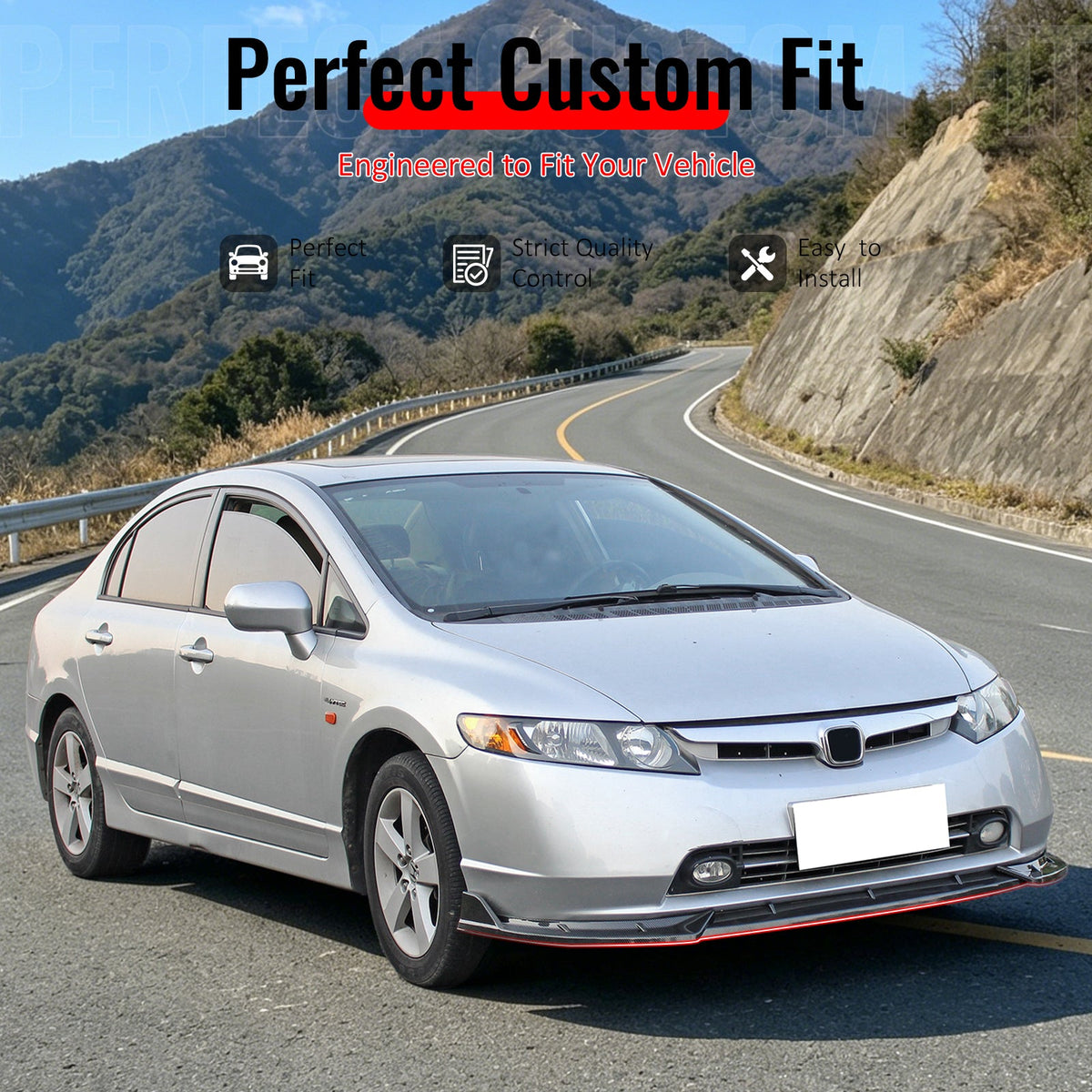2006-2008 Honda Civic Sedan IKON Style Front Bumper Lip Spoiler Carbon Fiber Print PP 3PCS