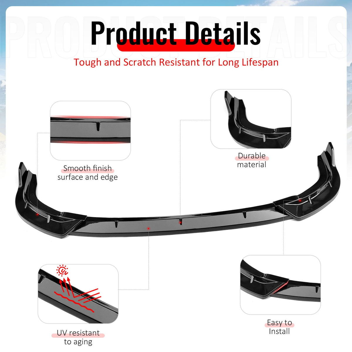 2006-2008 Honda Civic Sedan IKON Style Front Bumper Lip Spoiler Gloss Black PP 3PCS