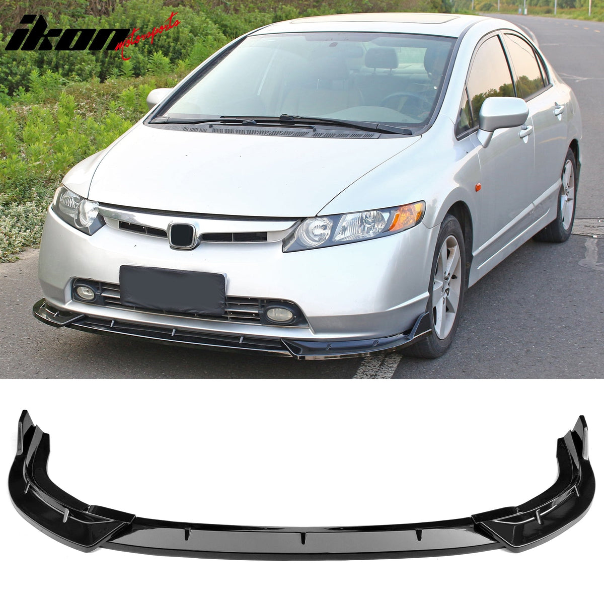 2006-2008 Honda Civic Sedan IKON Style Front Bumper Lip Spoiler Gloss Black PP 3PCS