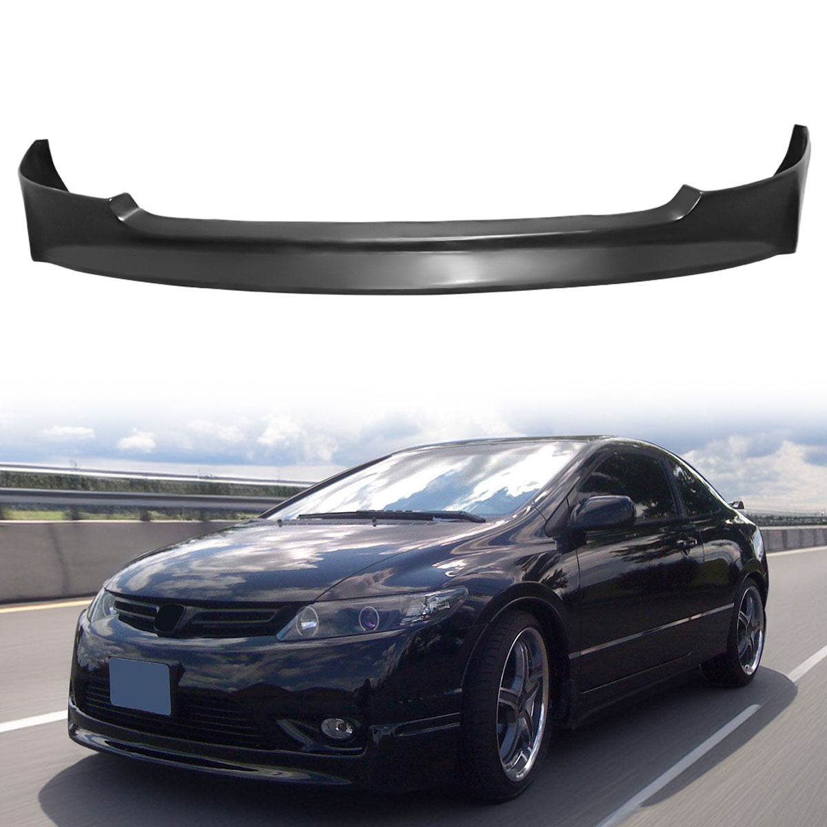 Front Lip Spoiler for Honda Civic 4Dr Sedan 2006-2008 Black PU