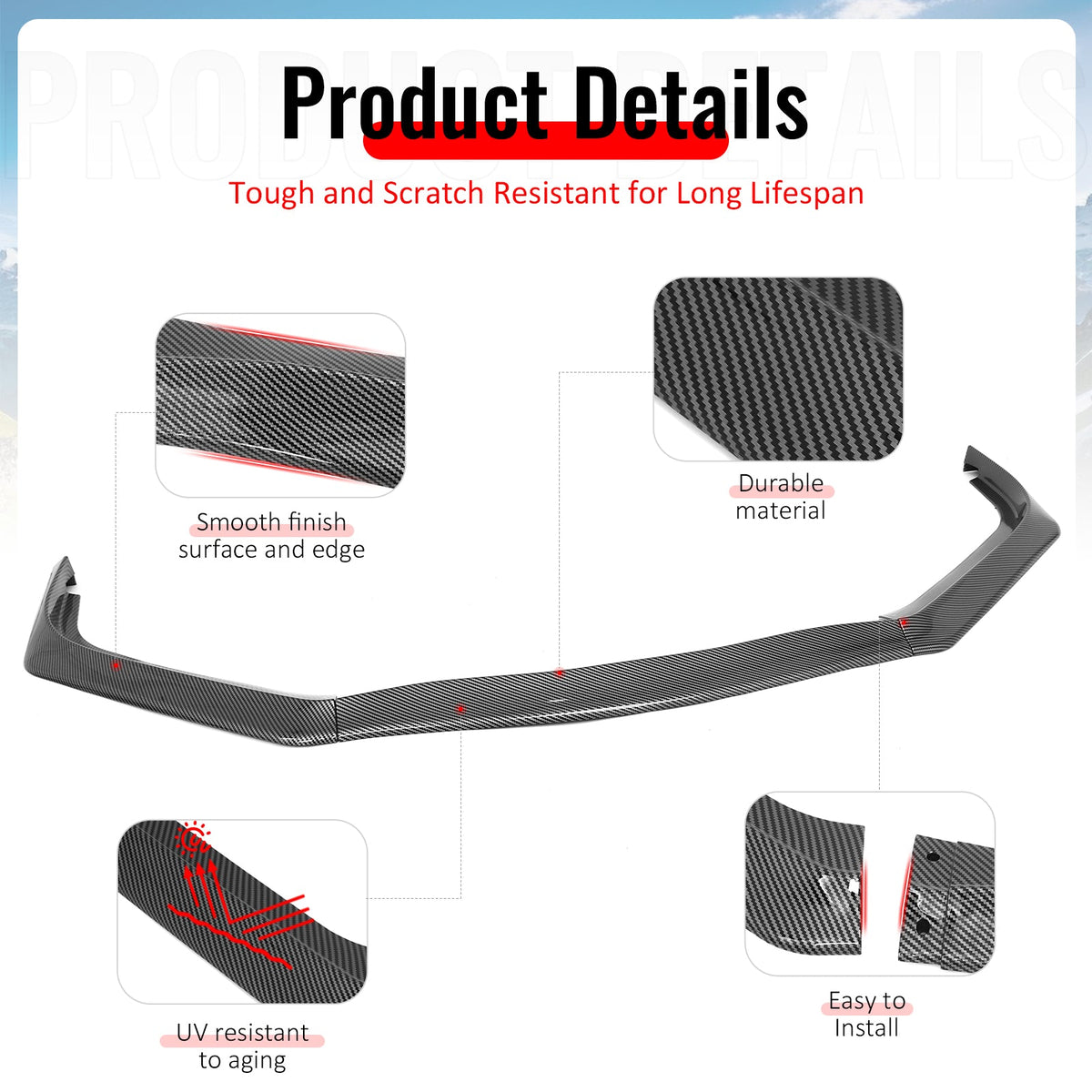 2013-2015 Honda Civic Sedan GT Style Front Bumper Lip Lower Spoiler 3PCS Carbon Fiber Print PP