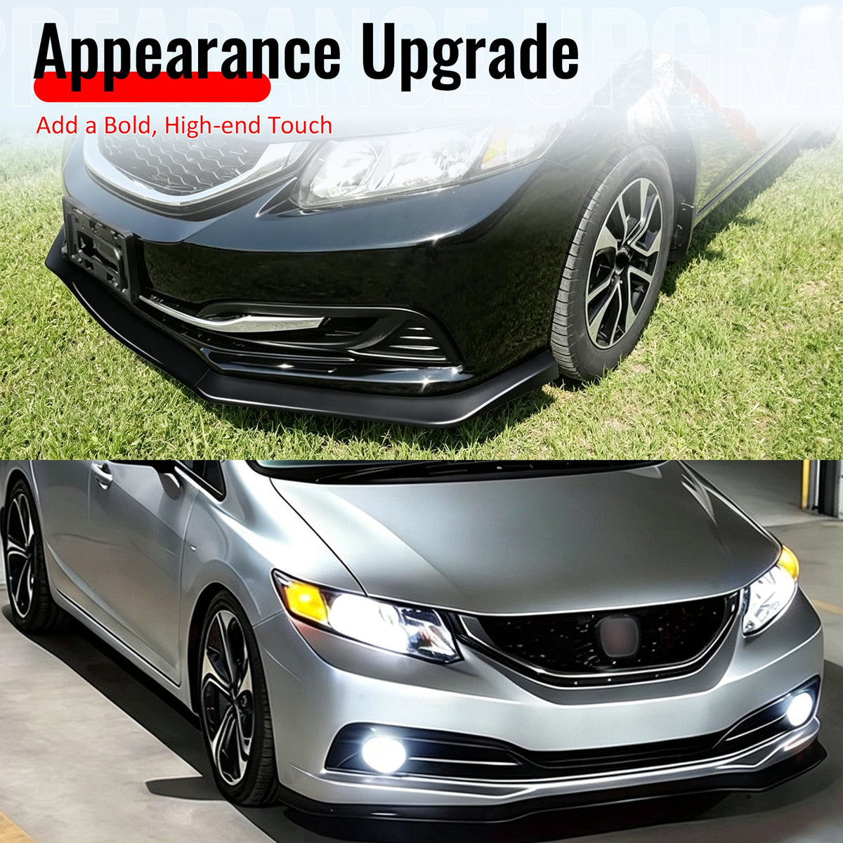 2013-2015 Honda Civic Sedan GT Style Front Bumper Lip Lower Spoiler 3PCS Carbon Fiber Print PP