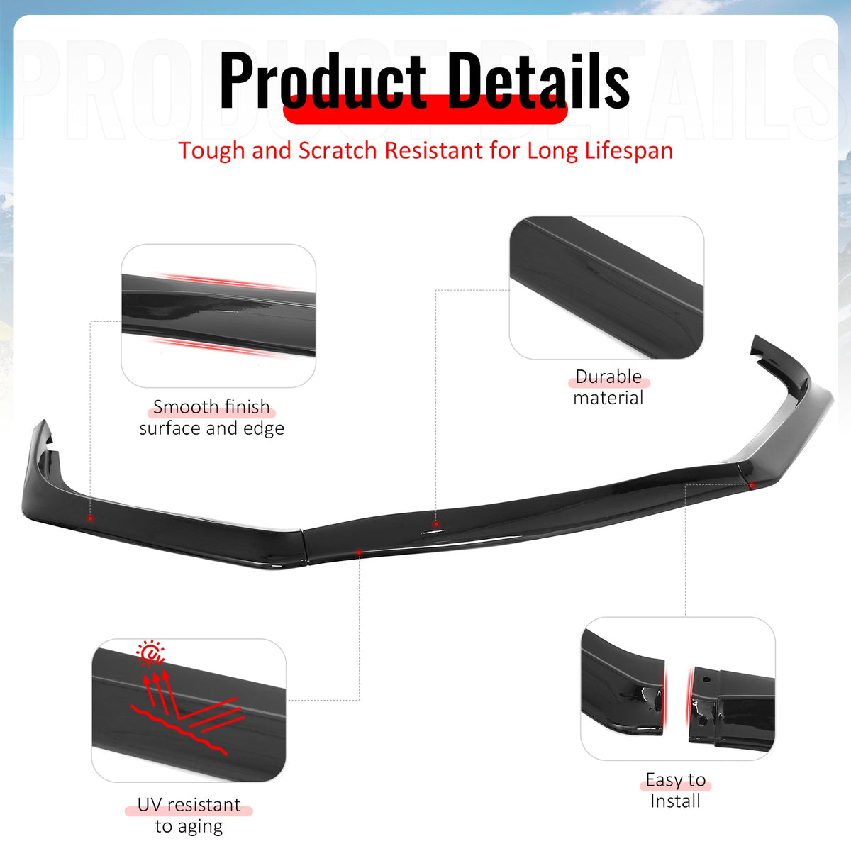 2013-2015 Honda Civic Sedan GT Style Front Bumper Lip Lower Spoiler 3PCS Gloss Black PP