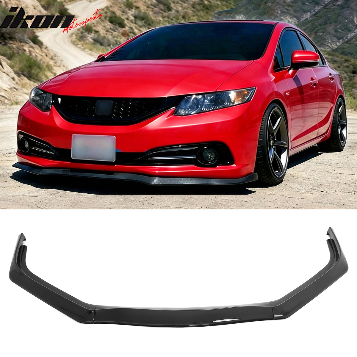 2013-2015 Honda Civic Sedan GT Style Front Bumper Lip Lower Spoiler 3PCS Gloss Black PP