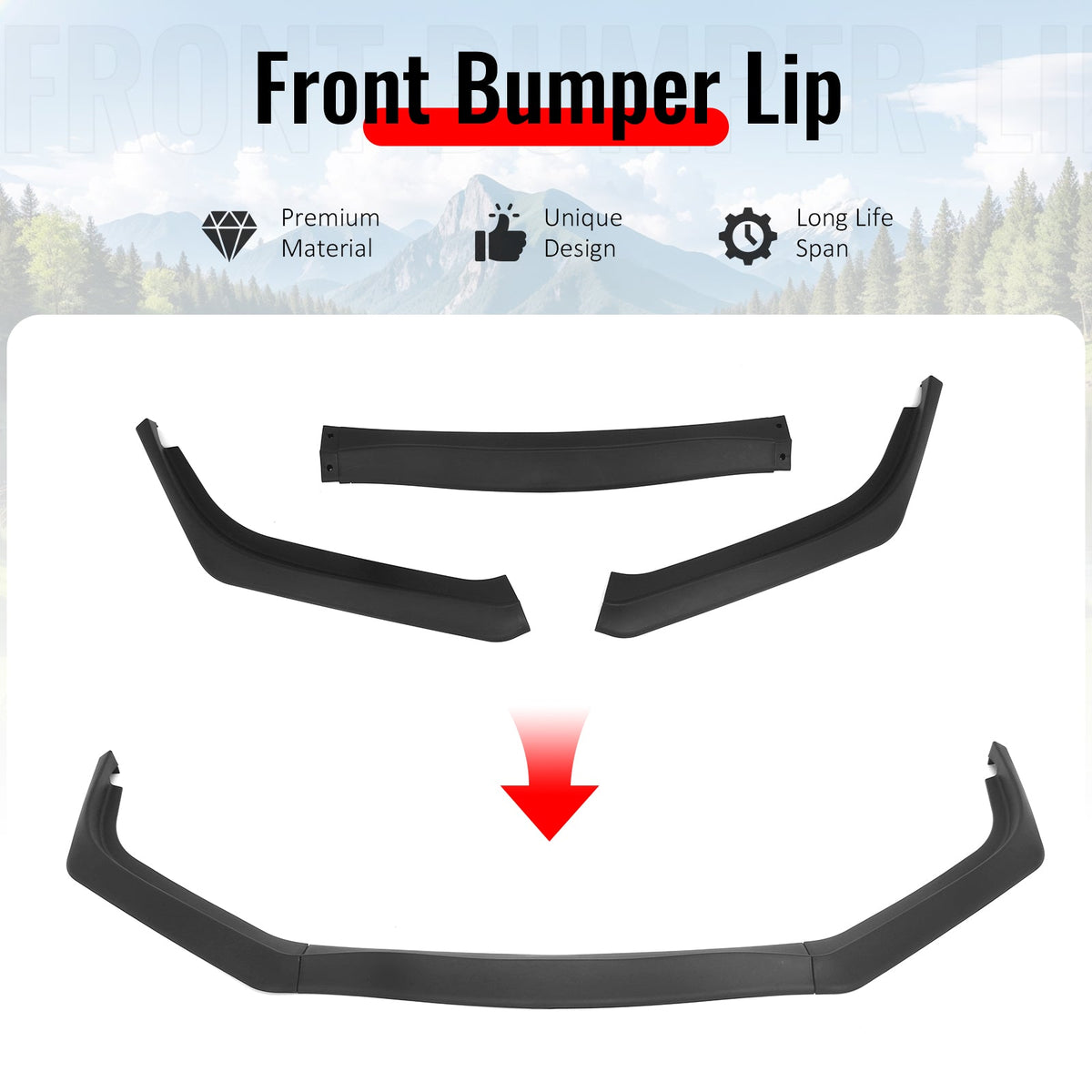 2013-2015 Honda Civic Sedan GT Style Front Bumper Lip Lower Spoiler 3PCS Matte Black PP