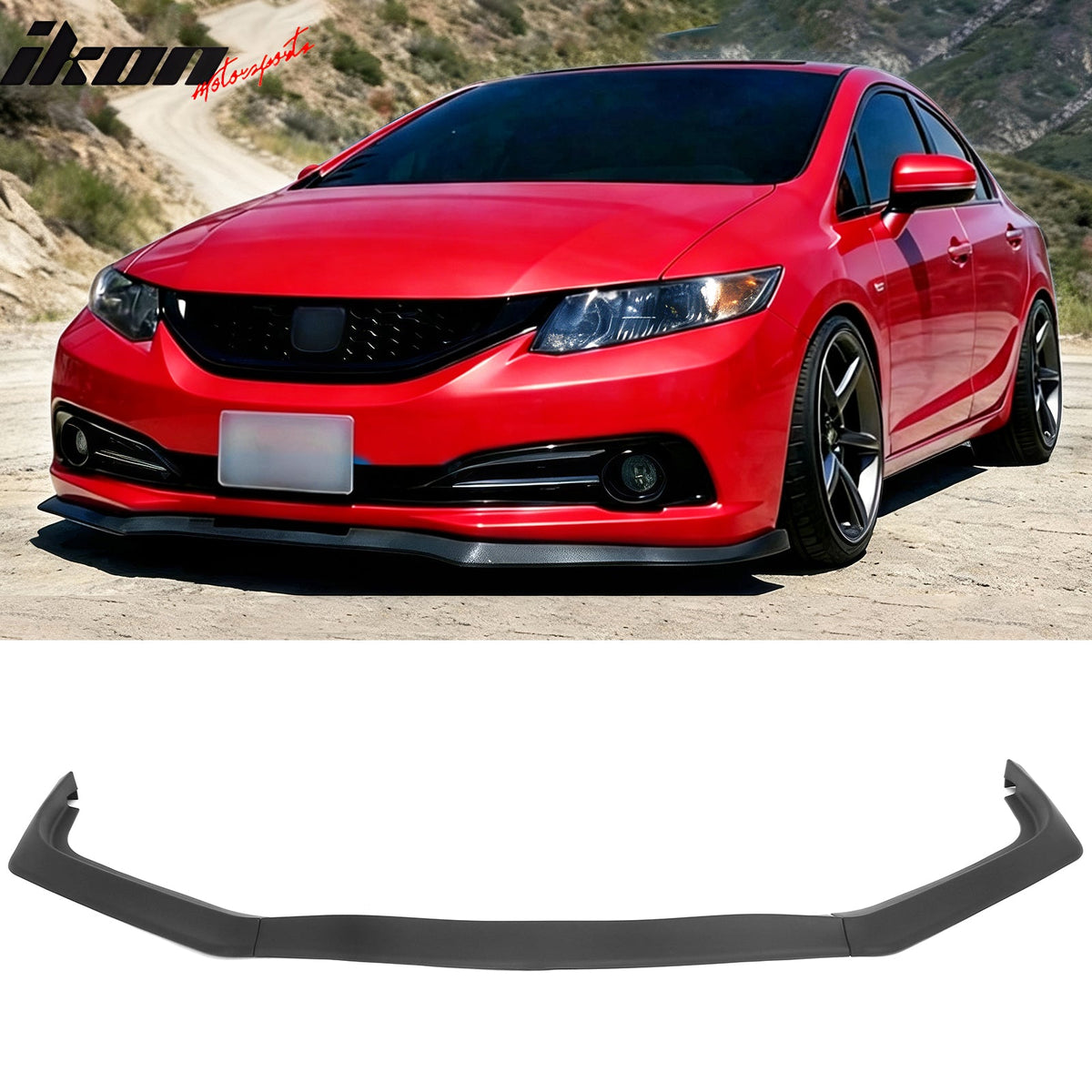 2013-2015 Honda Civic Sedan GT Style Front Bumper Lip Lower Spoiler 3PCS Matte Black PP