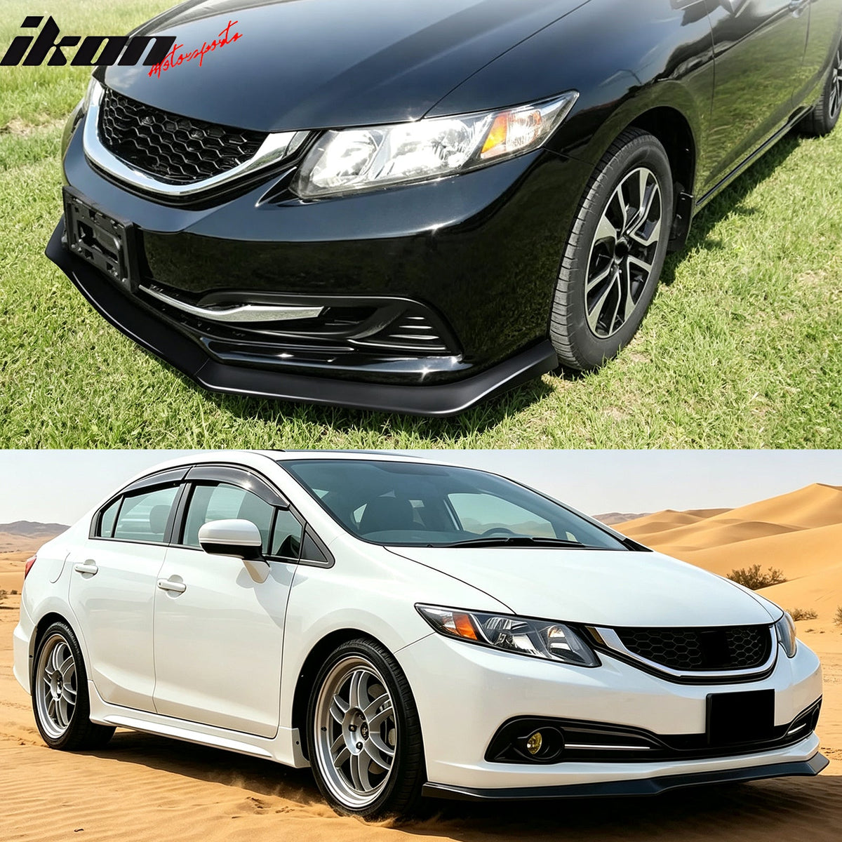 2013-2015 Honda Civic Sedan GT Style Front Bumper Lip Lower Spoiler 3PCS Matte Black PP