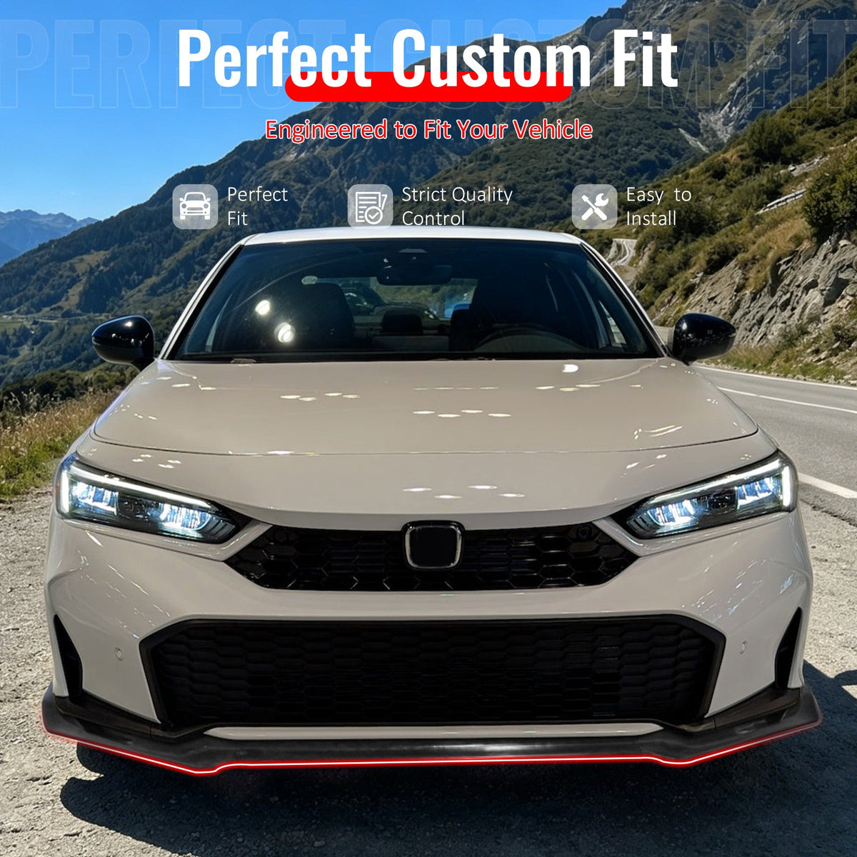 2025-2026 Honda Civic IKFM Style 3PCS Front Bumper Lip Chin Spoiler Unpainted PU