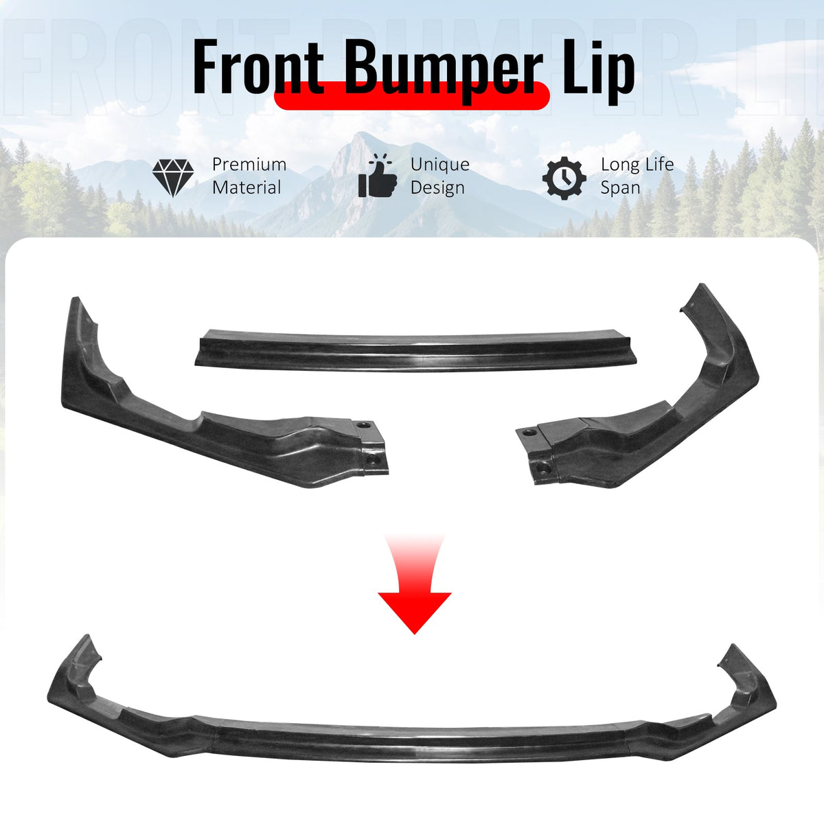 2025-2026 Honda Civic IKFM Style 3PCS Front Bumper Lip Chin Spoiler Unpainted PU