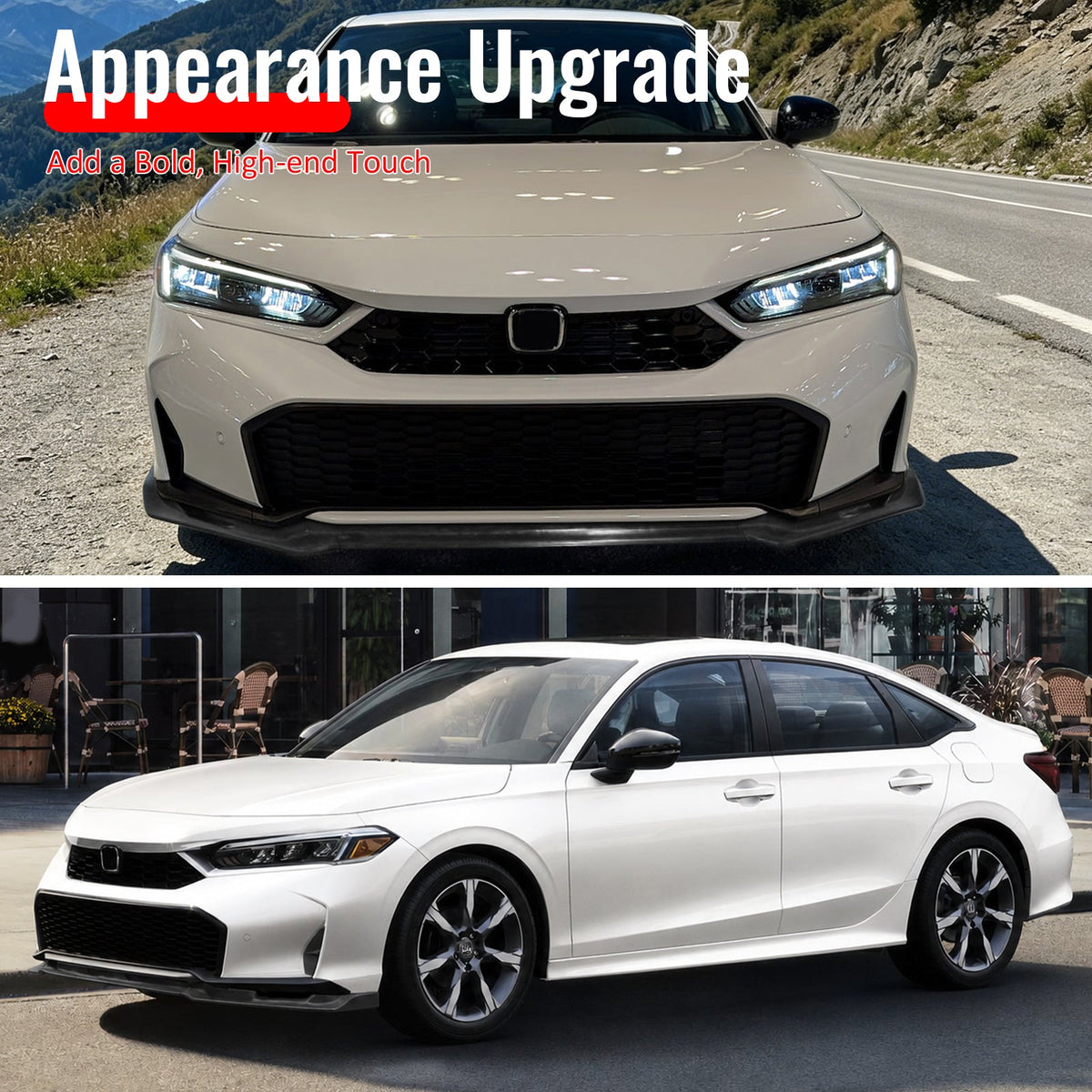 2025-2026 Honda Civic IKFM Style 3PCS Front Bumper Lip Chin Spoiler Unpainted PU