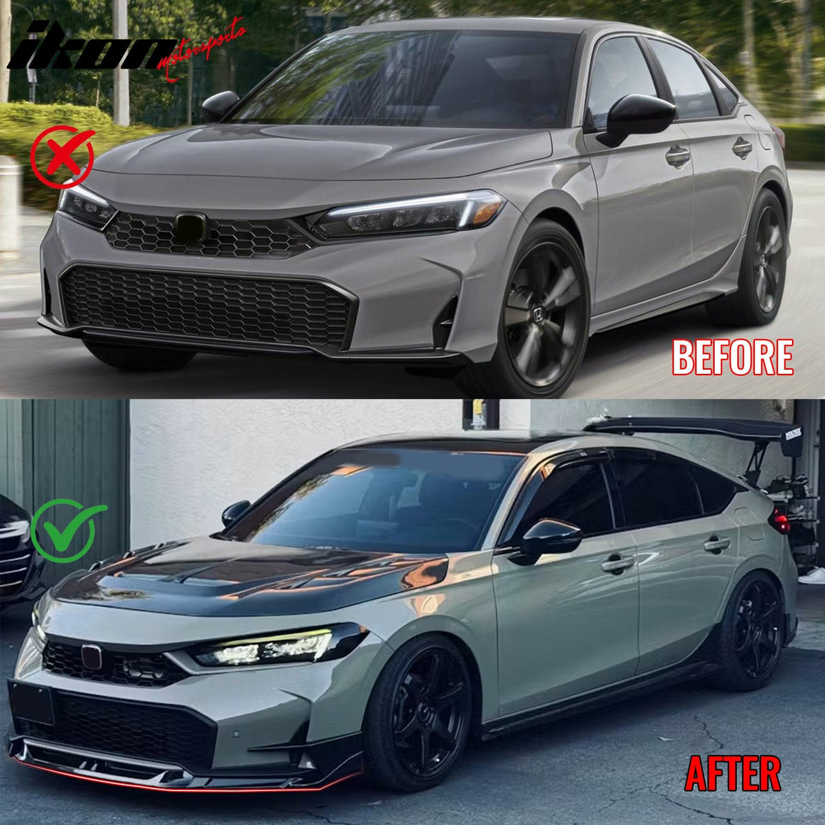 2025-2026 Honda Civic SWA Style Front Bumper Lip Spoiler Gloss Black ABS 5PCS
