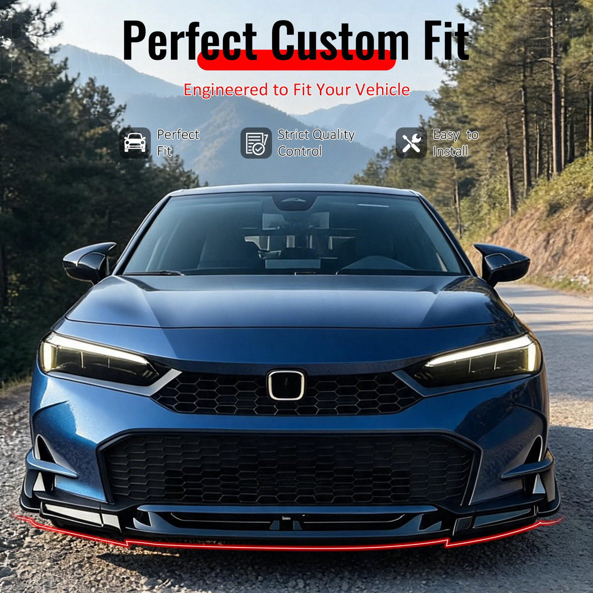2025-2026 Honda Civic SWA Style Front Bumper Lip Spoiler Primer Black ABS 5PCS