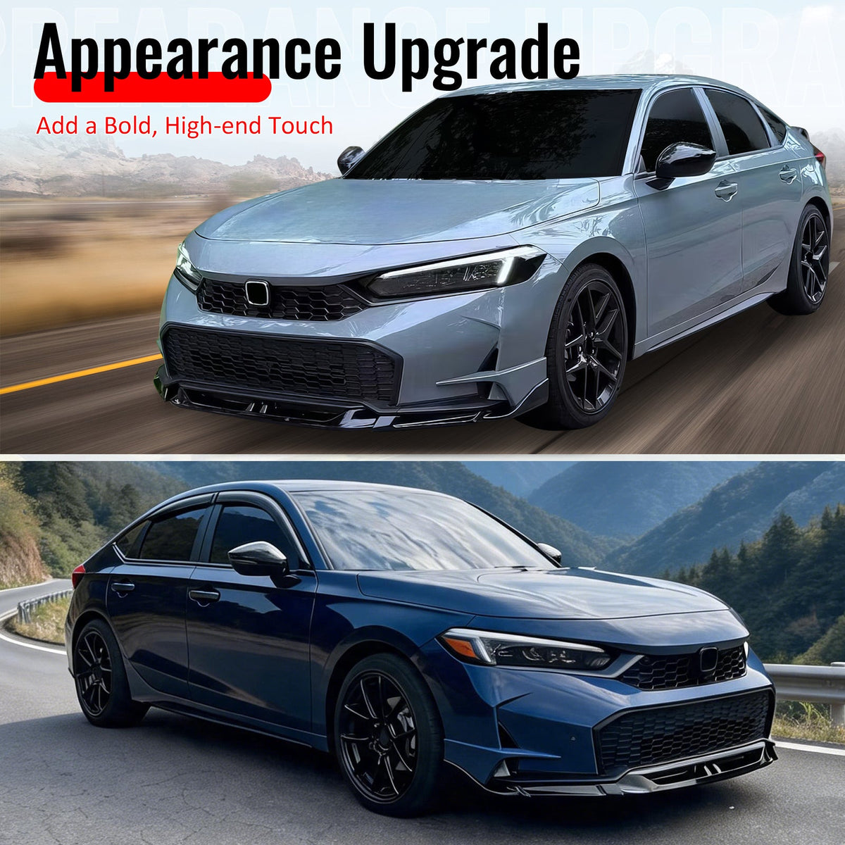 2025-2026 Honda Civic SWA Style Front Bumper Lip Spoiler Primer Black ABS 5PCS