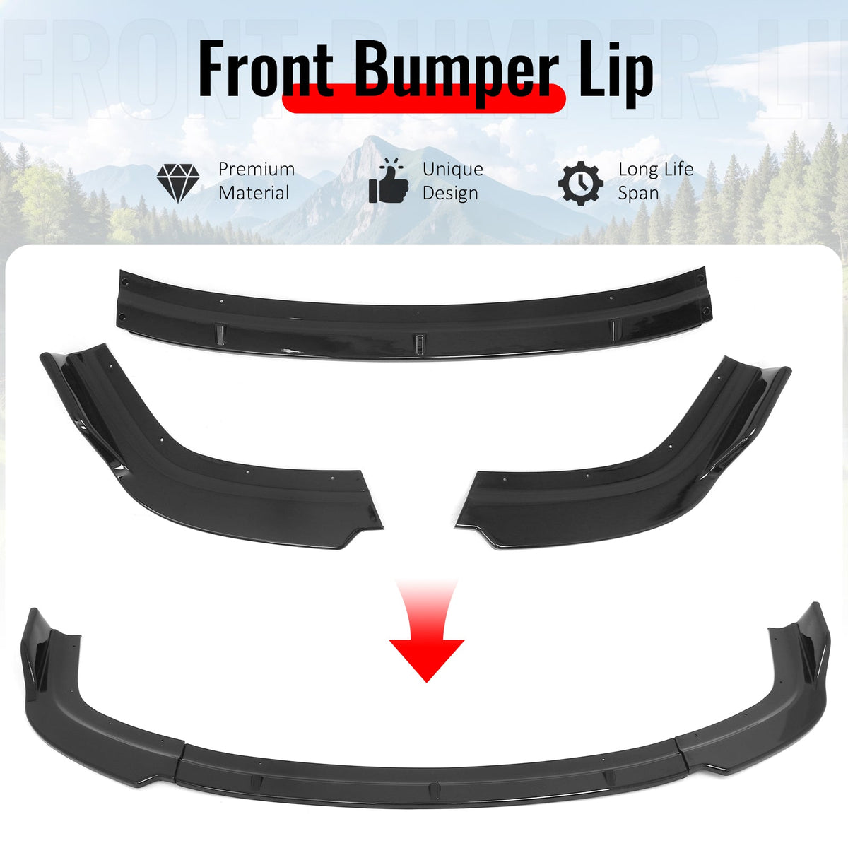 1996-1998 Honda Civic IKON Style Front Bumper Lip Lower Spoiler 3PCS Gloss Black PP