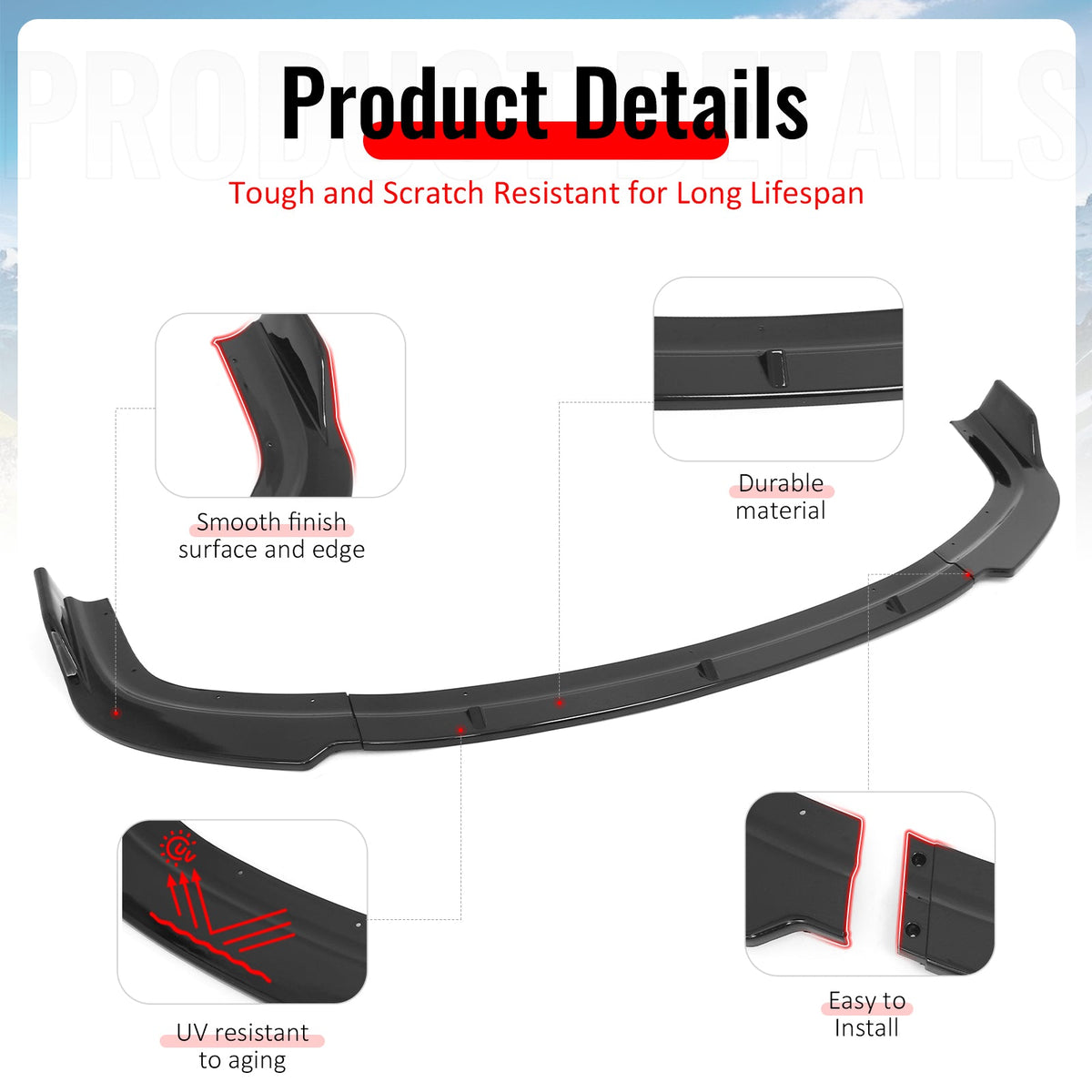 1996-1998 Honda Civic IKON Style Front Bumper Lip Lower Spoiler 3PCS Gloss Black PP