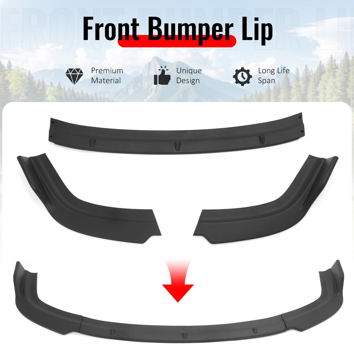 1996-1998 Honda Civic IKON Style Front Bumper Lip Lower Spoiler 3PCS Matte Black PP